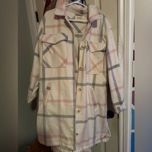 Long Pink Plaid Coat
